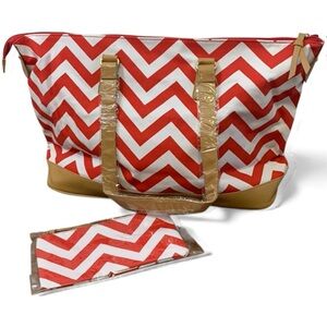 ❤️ Large Red & White Chevron Tote Bag + Matching Pouch ❤️